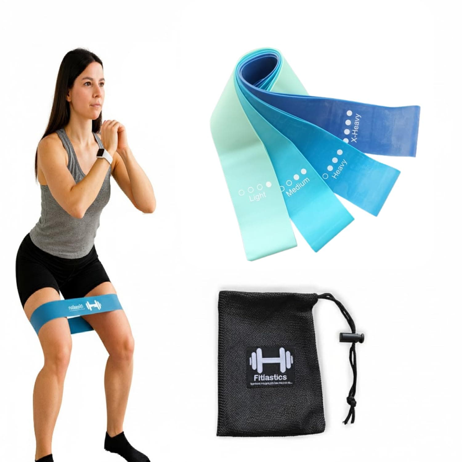 Resistance Loop Band Set for Squats, Hips & Glutes Heavy Workouts for Men & Women - Includes Travel Bag (Blue)