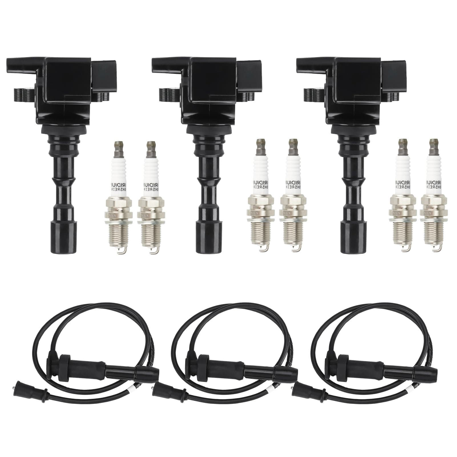 Ignition Coil Pack + Iridium Spark Plugs + Wire for Kia Sorento 2003 2004 2005 2006 3.5L V6, C1445 E596D 5C1435 178-8288 E911 52-1777 IC551 27300-39800 37300-39800 UF-431 4503 UF431 GN10384