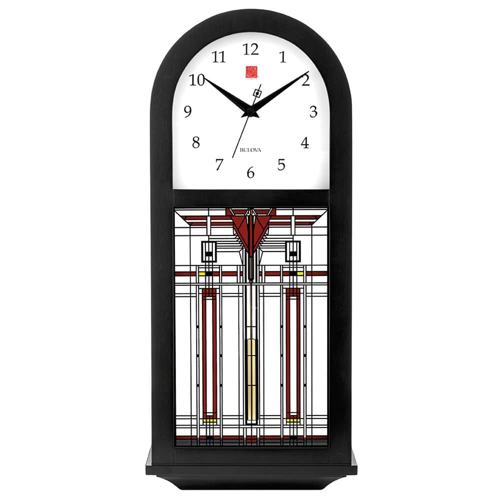 BulovaC4836 Harley Bradley Frank Lloyd Wright Thistle in Bloom Chiming Wall Clock, 15.75", Ebony