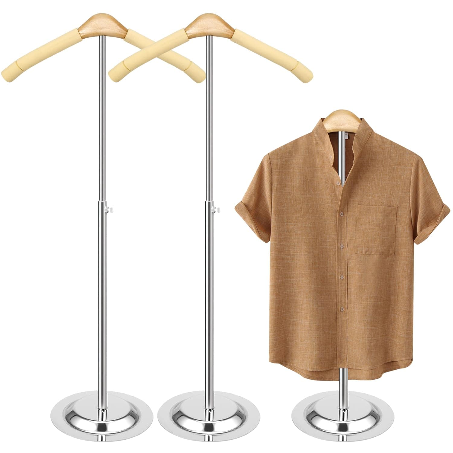 2 Pack Adjustable T Shirt Display Flexible Shoulder Stand Portable T Shirt Display Stand Rack Garment Coat Holder Beige Metal Clothes Hanger Rack for Retail Vendor, Height 16-27.9 Inch