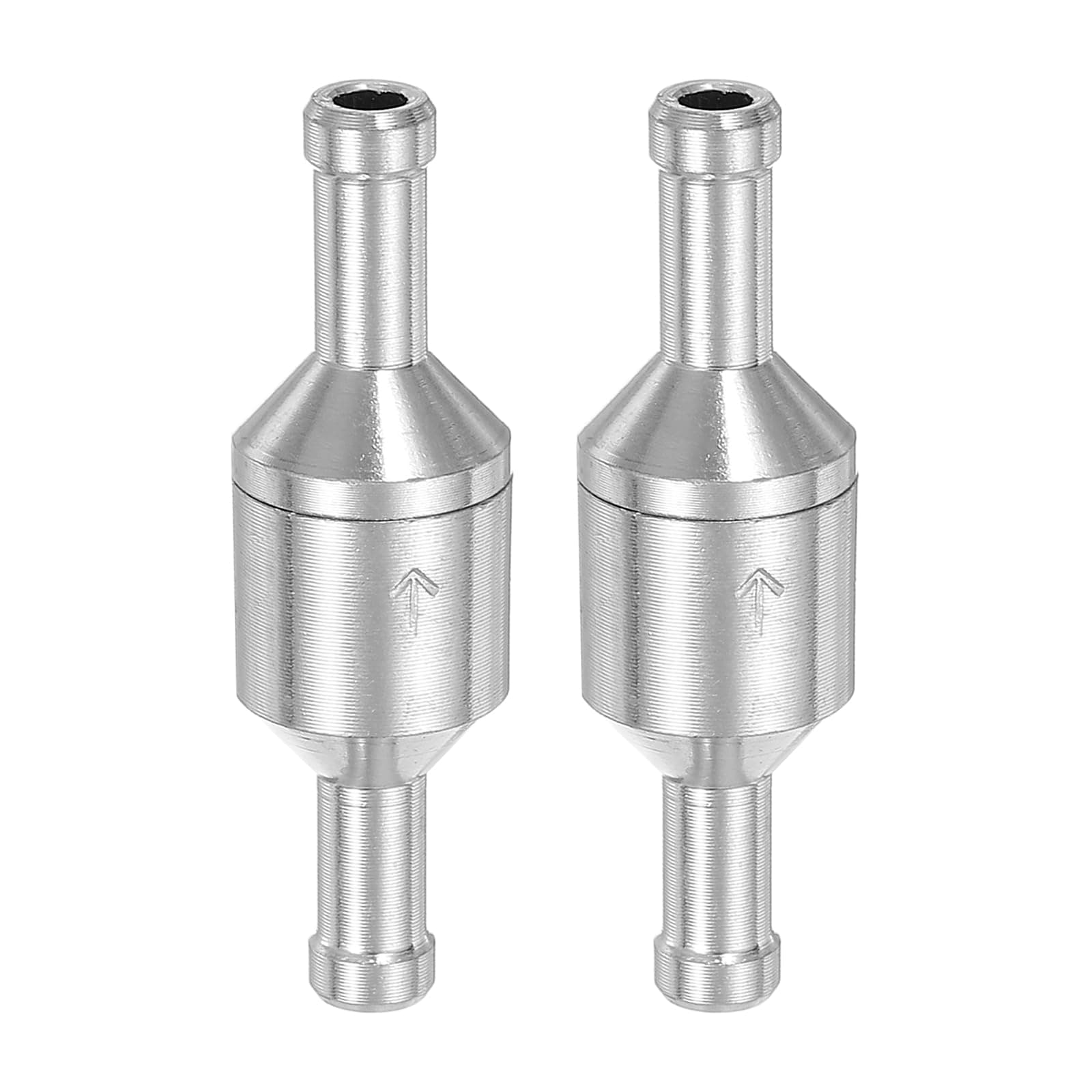 uxcell 2Pcs 6mm (1/4") Fuel Check Valve, Non-Return One Way Hose Check Valve, Aluminum Alloy Control Accessories for Petrol, Diesel, Gas, Oil, Air, Water, Silver