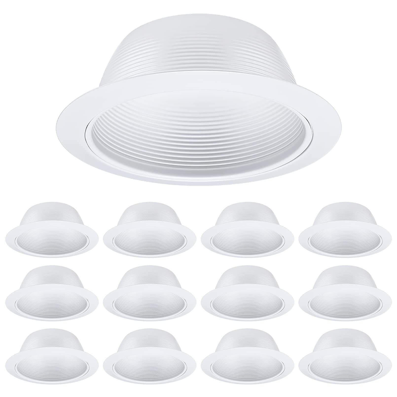 TORCHSTAR 12-Pack 6 Inch Classic White Recessed Light Trim, Step Baffle with Detachable Ring, Full Metal, for 6 Inch Recessed Can, Fit Halo/Juno Remodel Housing, White