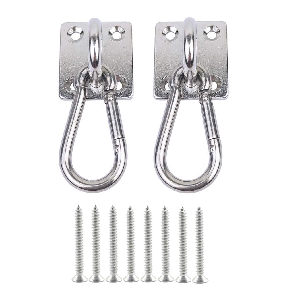 2 Set Heavy Duty Hanger Hook Hammock Wall Mount, Suspension Ceiling Hooks Outdoor Swing Mounting Hook Exercise Hook Stainless Steel Swivel Carabiner Yoga Ceiling Mount Swing Hook