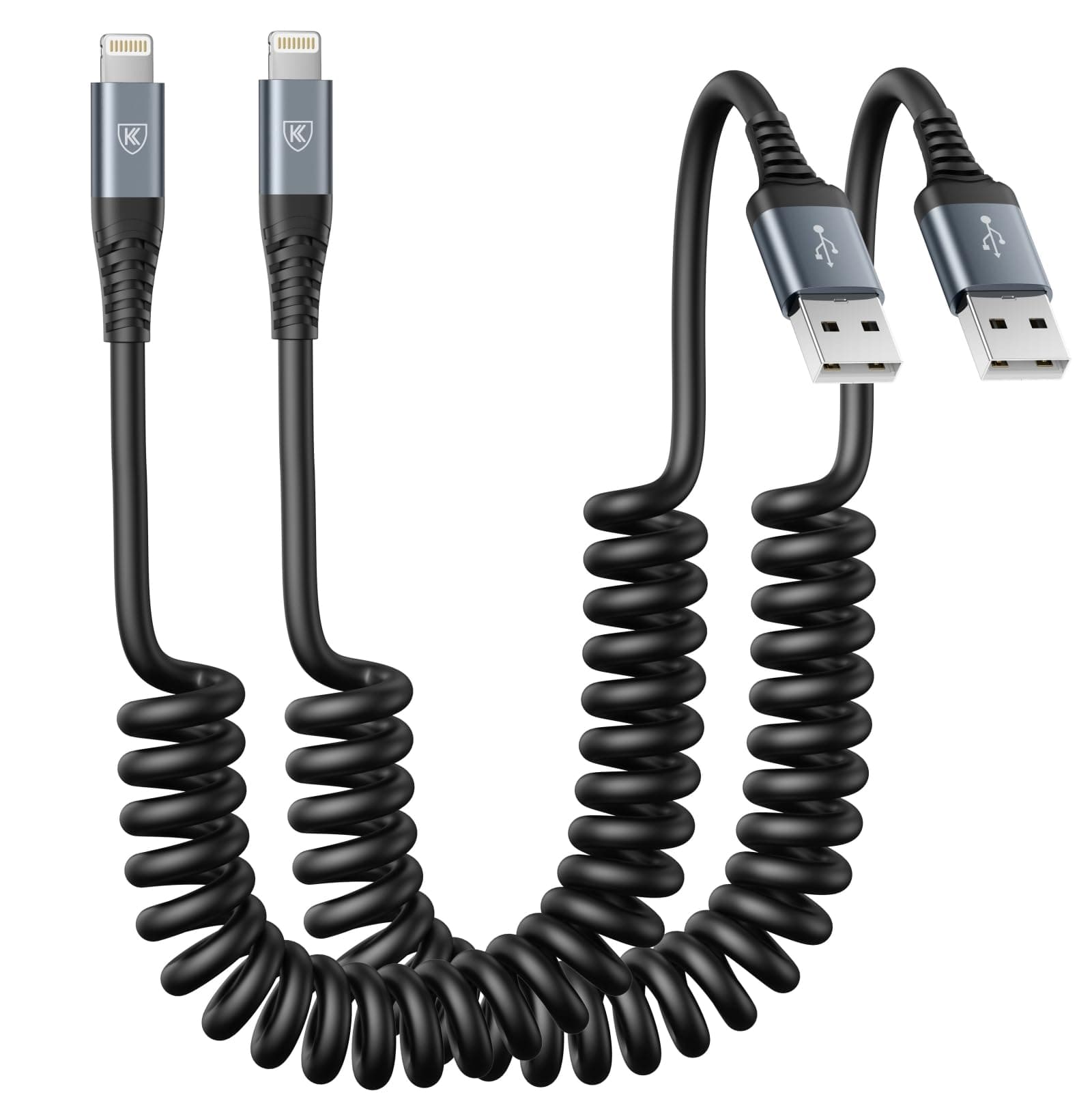 KIYODACoiled Lightning Cable, iPhone Charger Cable 3FT for Car [Apple MFi Certified] 3 Feet Lightning Cord Compatible with iPhone14 13/12/11 Pro Max/XS MAX/XR/XS/X/8/7/Plus/6S iPad/iPod - Black