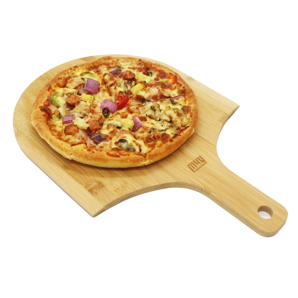 M4Y Bamboo Pizza Peel Multifunctional use as Cutting Board and Cheese Serving Tray and Personal Pizza Paddle, 12 Inch, 1 Pack Pizza Tray