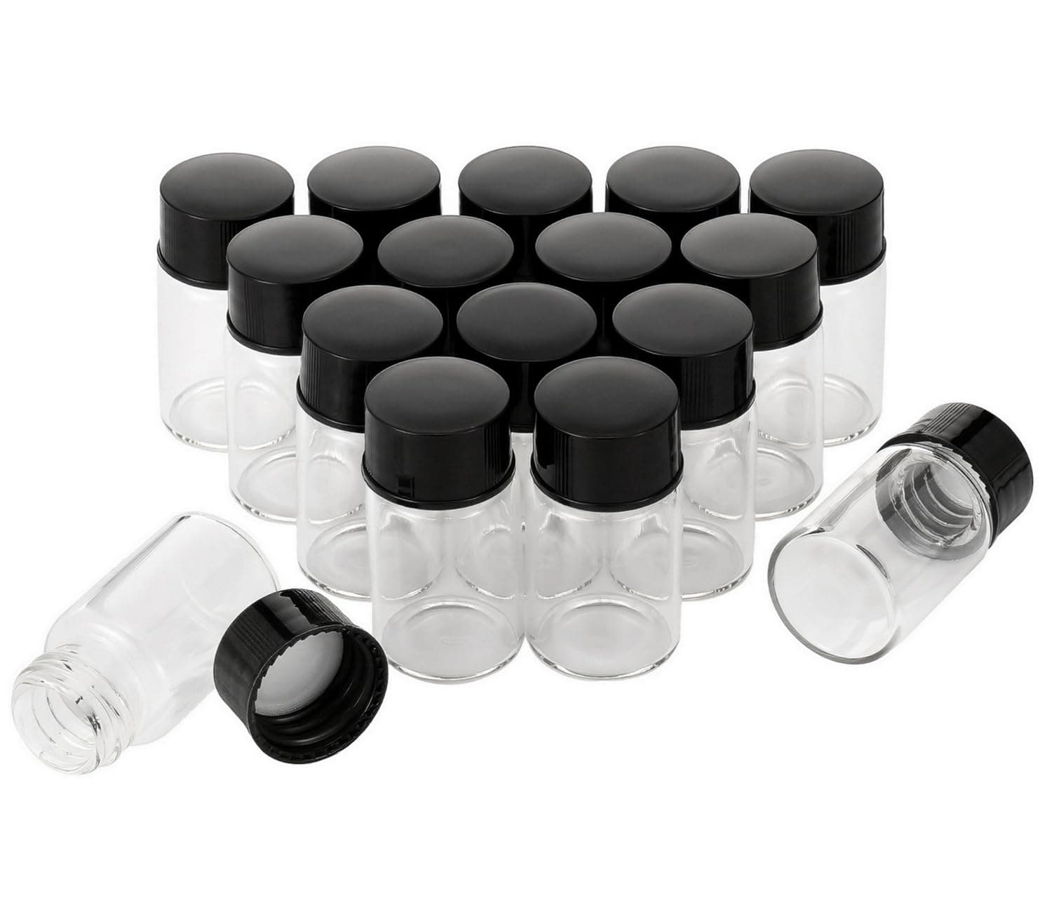 24 Pack 7ml Clear Glass Sample Vials with Screwcap Lab Liquid Sampling Bottles for Chemistry Lab Chemicals(Black cap)
