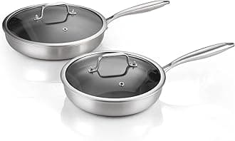 DELARLOTri-Ply Stainless Steel 10" 12" Frying Pan Set With Lid Nonstick Large skillet, Oven safe induction Chef's Pan,Pots and Pans Set Suitable for All Stove Efficent Fast Even Heating