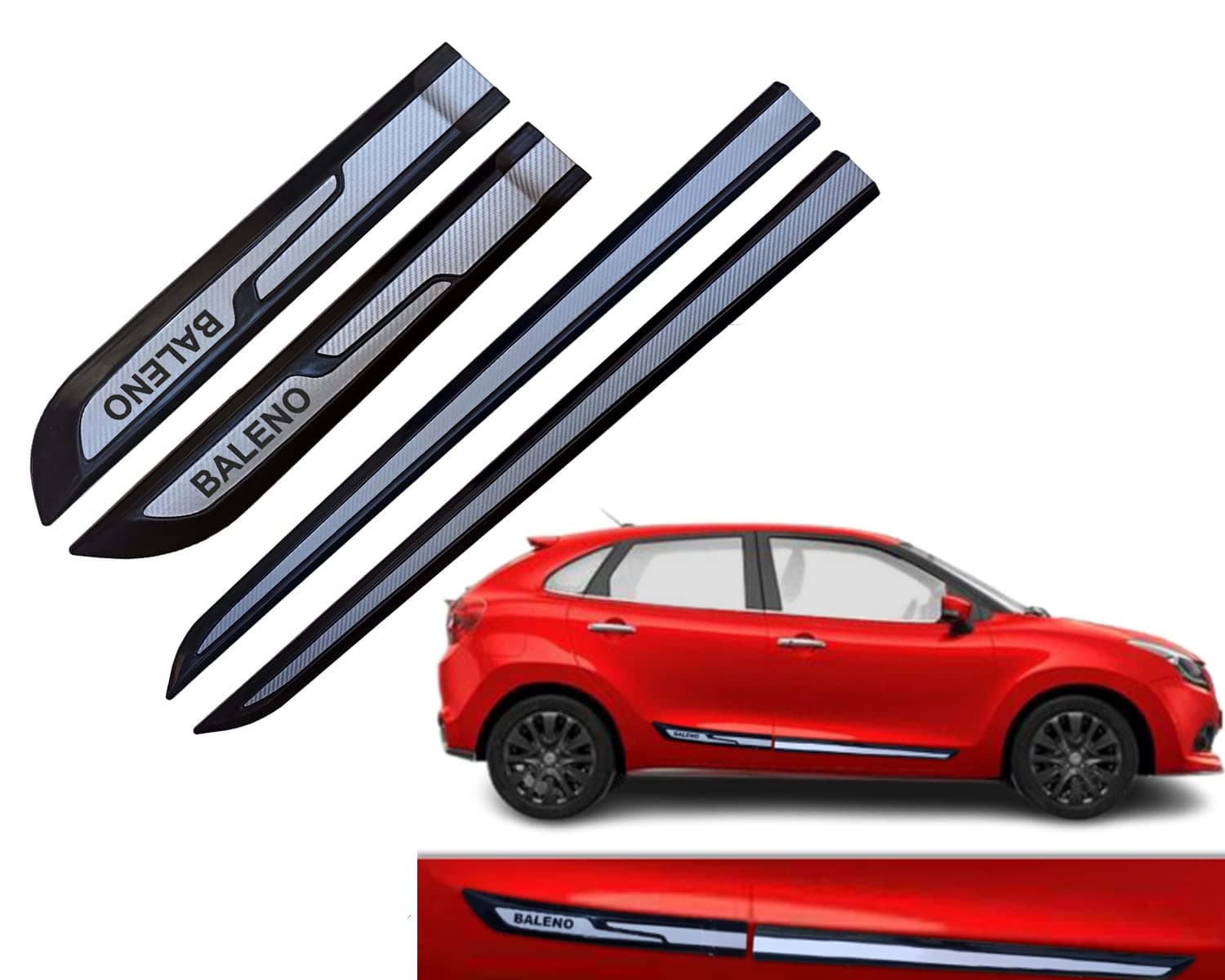 Generic CAR Craze Side Beading for BALENO Side MOULDINGS(Set of 4PCS.), Black, Large