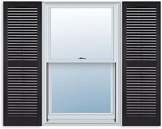 Exterior Solutions Standard Louver Exterior Vinyl Shutter, Black (Pair), 15 Inch x 71 Inch