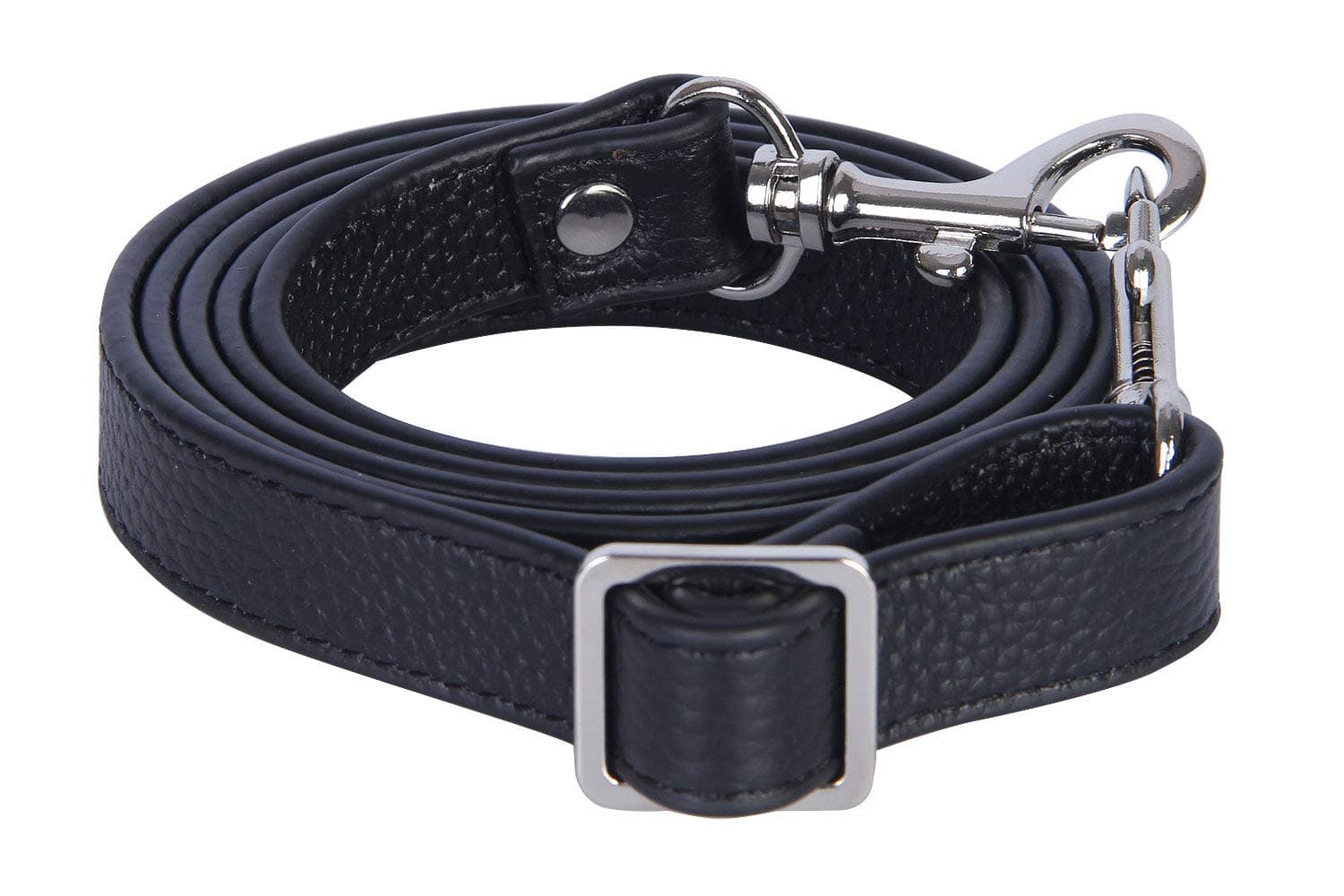 VanEnjoyFull Grain Leather Adjustable Replacement Cross Body Purse Shoulder Strap, 0.7” Width, Adjustable Length 25”-51” (Black-Silver Buckles)