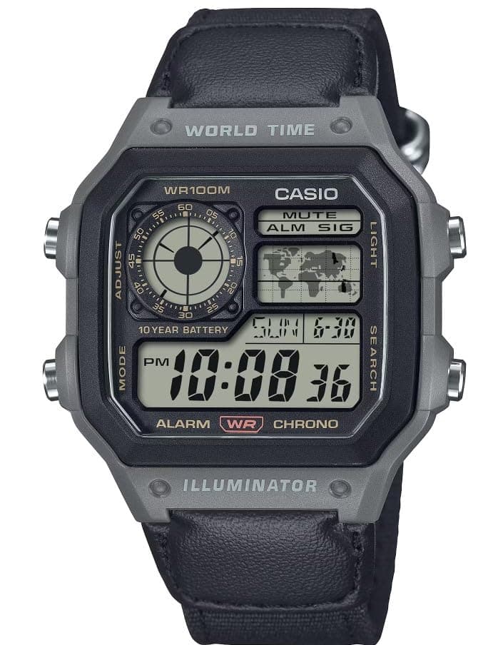 Casio AE1200 Series Black/Green LED Illuminator World Time