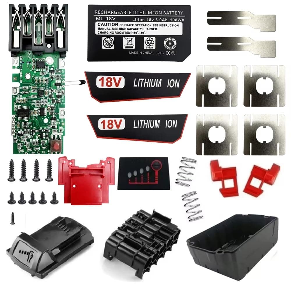 18V 10-Cell 18650 Battery Replacement Case for Milwaukee M18 - DIY Repair Kit for 3.0Ah, 4.0Ah, 5.0Ah Batteries (Battery Not Included)