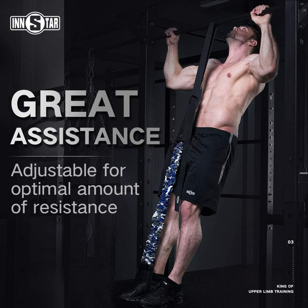 INNSTAR Pull up & Chin up Assist Band,Adjustable, with Carry Bag for Men & Women Naturl Latex (Camo marine blue)