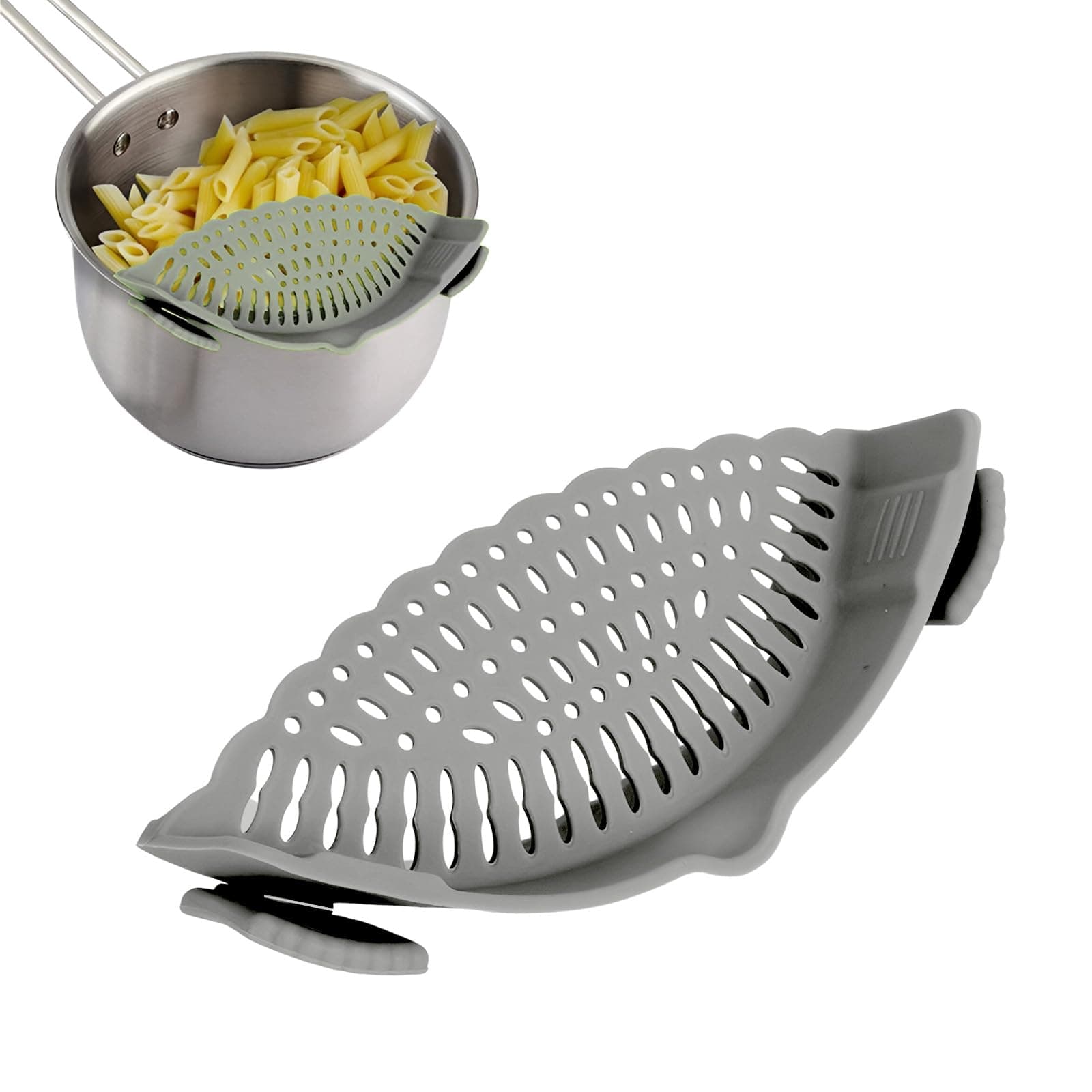 Ultimate Kitchen Strainer: Multi-Purpose, BPA-Free & Non-Toxic! Chef-Grade Professional Draining Strainer with Innovative Design for Modern Cooking for Pasta, Rice, Fruits & Vegetables (Grey)