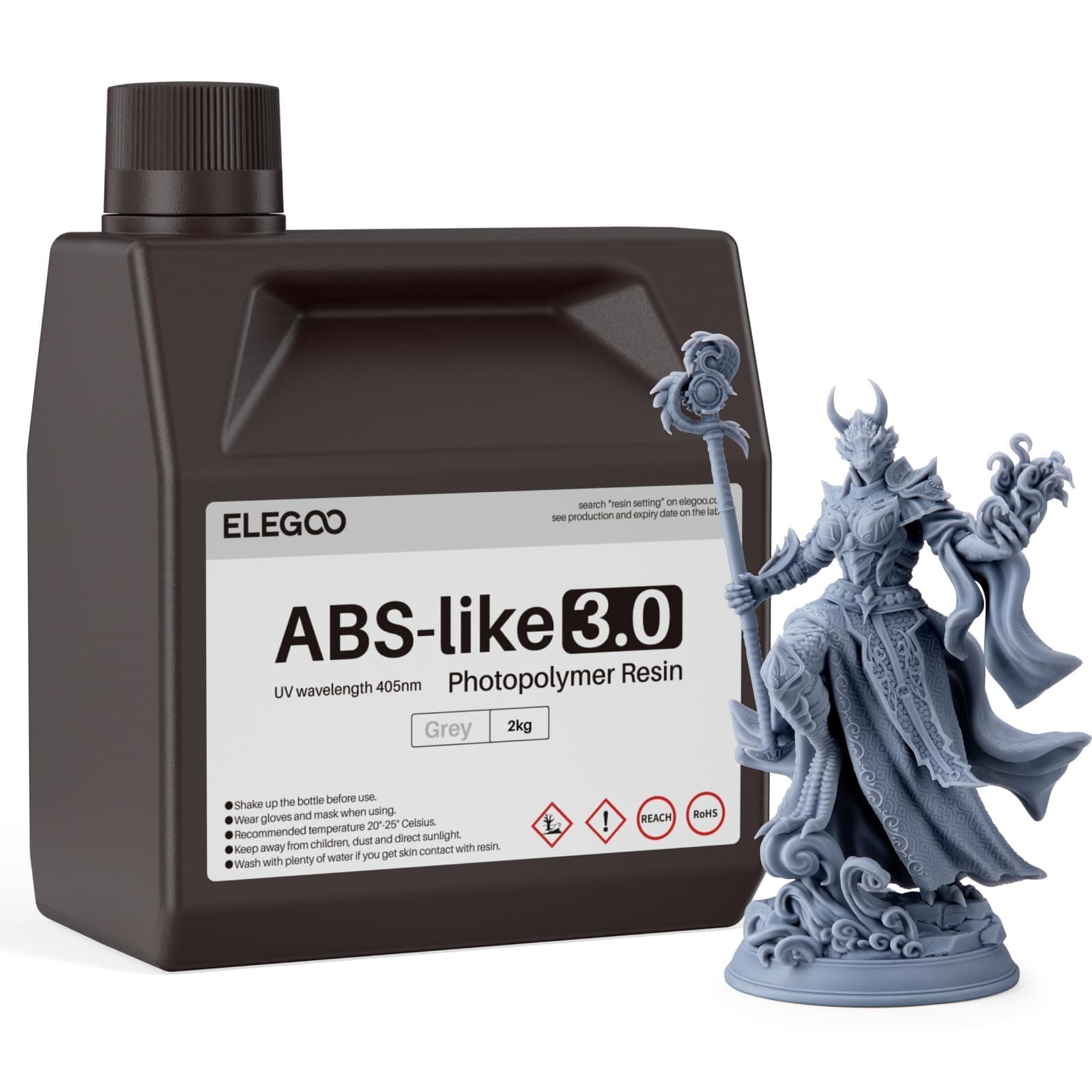 ABS-Like 3D Printer Resin 3.0, 405nm UV-Curing Photopolymer Resin for Mars Saturn Jupiter MSLA DLP LCD 3D Printing with Strength and Toughness, High Precision, Low Viscosity, Grey 2000g