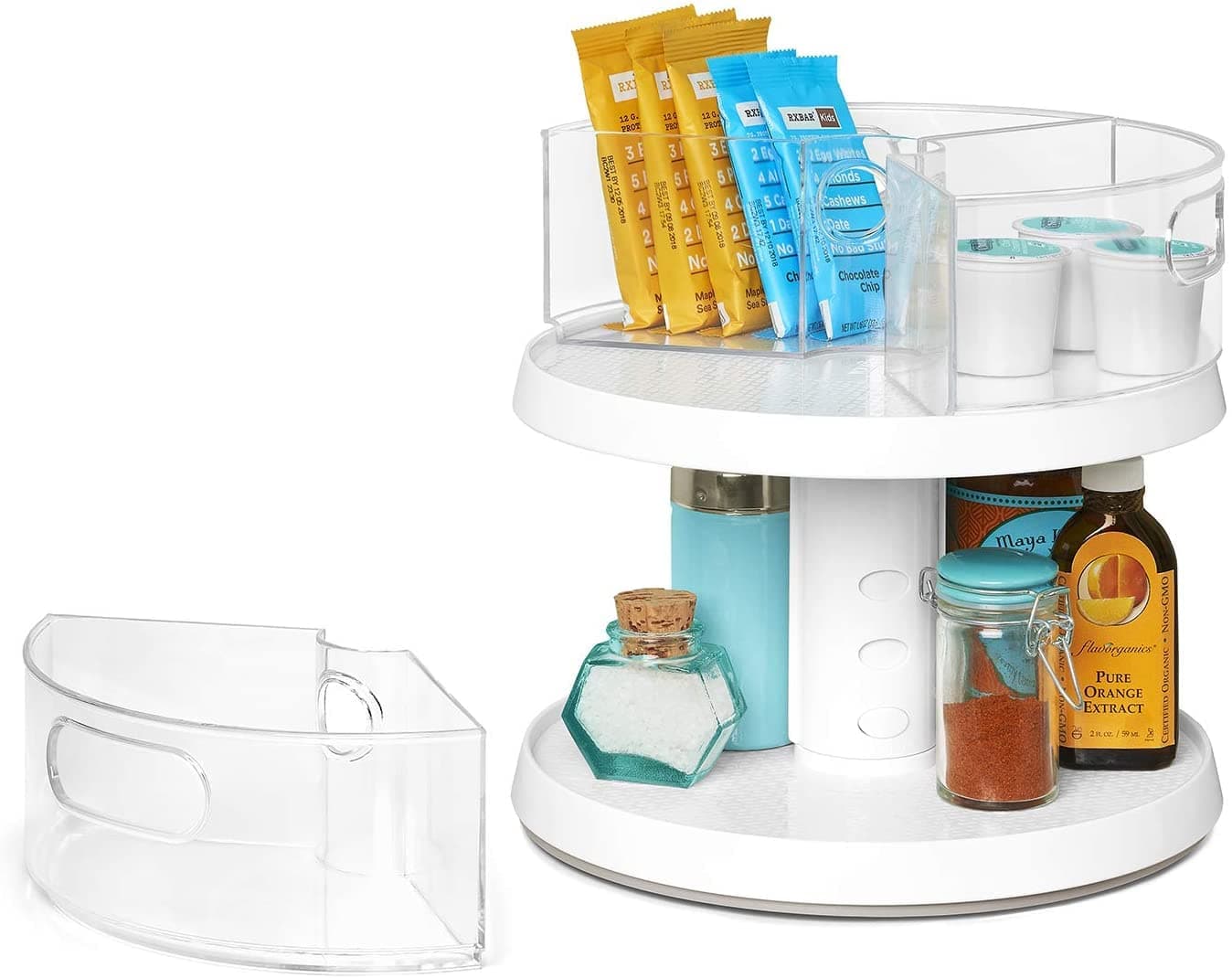 Crazy Susan Two-Tier Turntable with Bins