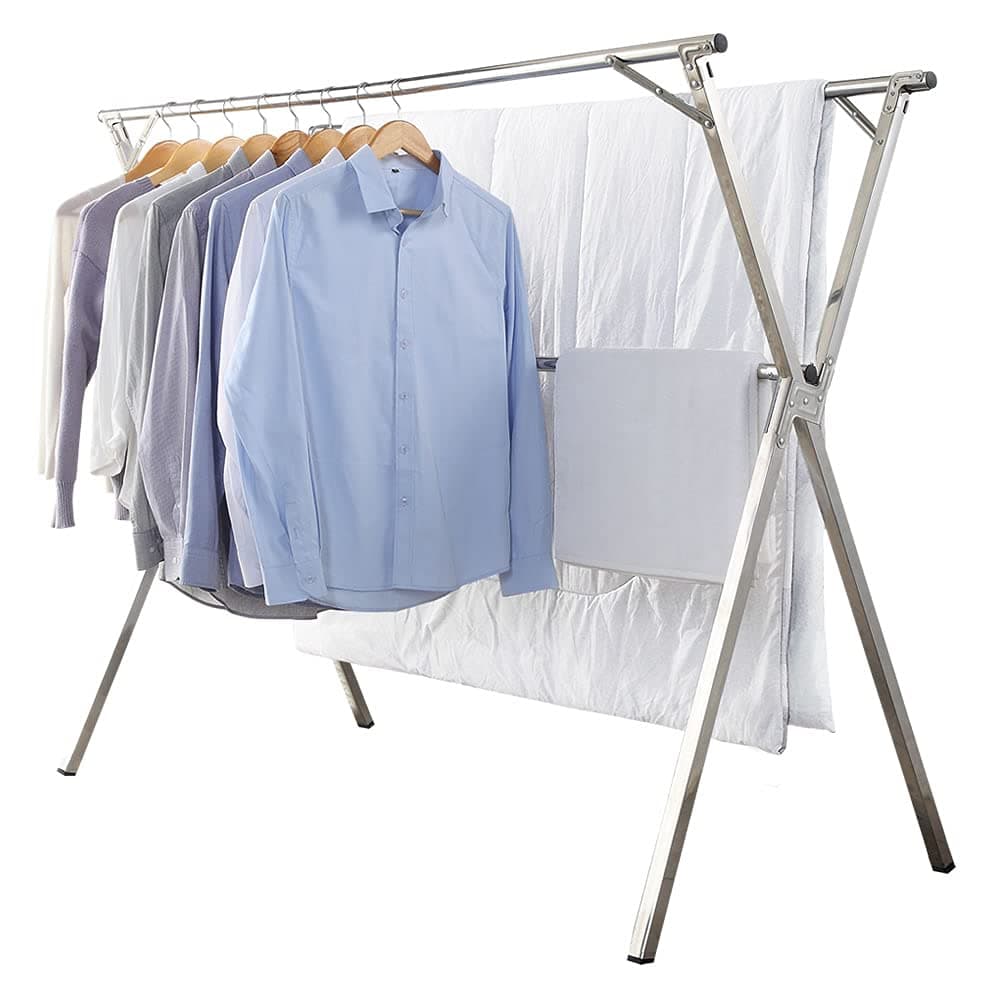GISSAR Clothes Drying Rack for Laundry Foldable,Stainless Steel Laundry Drying Rack for Indoor Outdoor,Foldable Easy Storage Clothes Rack for Drying, Garment Rack Space Saving, 63 Inches