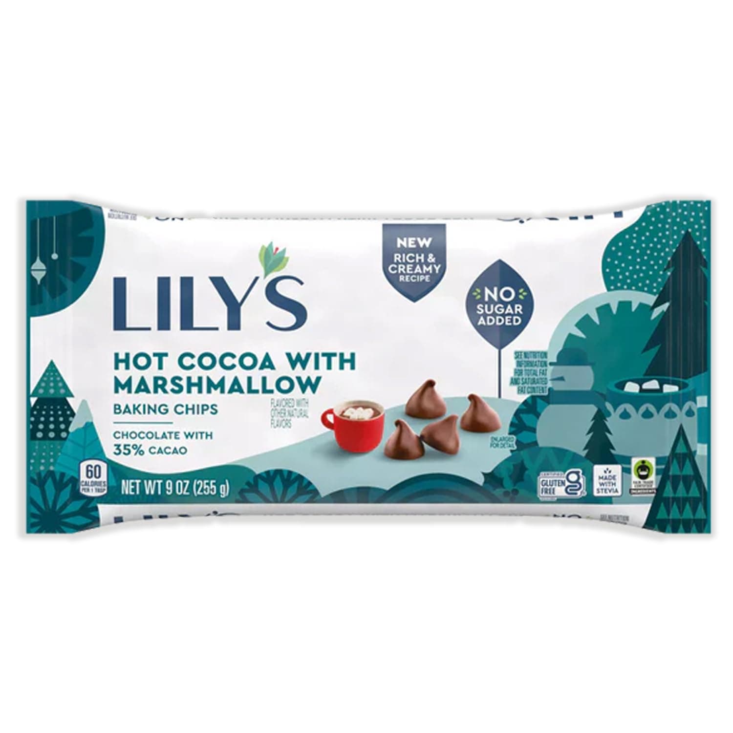 Lilys Hot Cocoa with Marshmallow Flavor Baking Chips 1 pack - No Sugar, Low Carb, Rich & Creamy 35% Cacao, Stevia Hot Chocolate Baked Chips for Baking