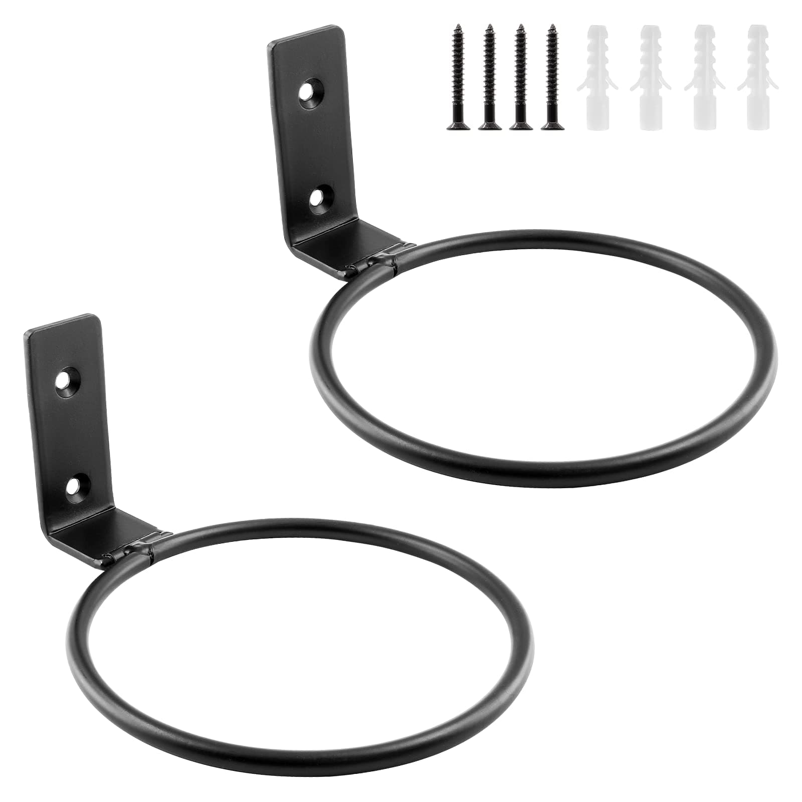 Jiozermi 2 Pack 6 inch Flower Pot Holder Ring, Flower Pot Holder Ring Wall Mounted Set Wall Mounted Metal Planter Hanger Matte Black Hanging Plant Holder