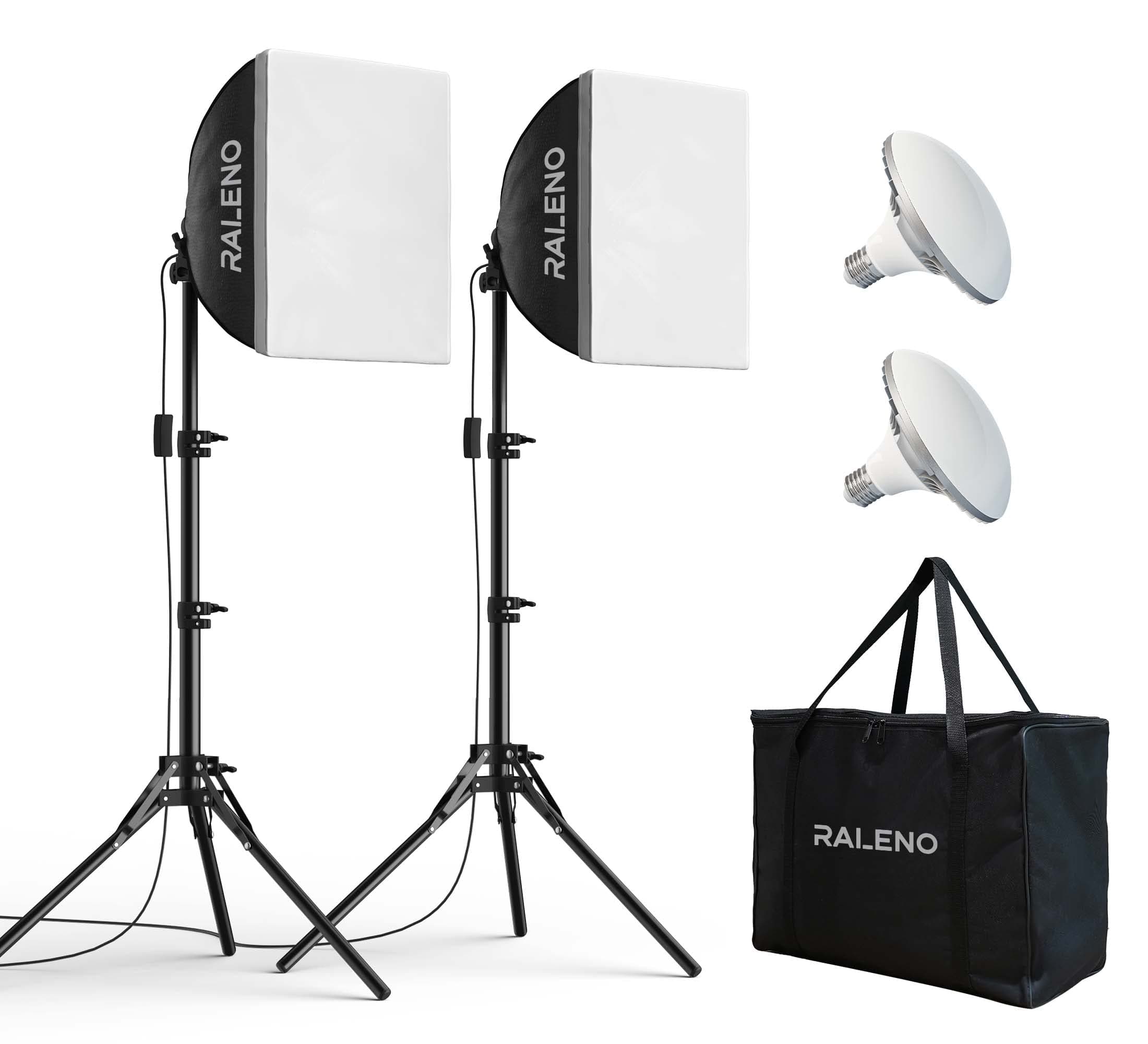 RALENO Softbox, 50W LED Softboxes Photo Studio Set, 2 x 40 x 40 cm Photo Light with 5500K Bulb and Tripod, Photo Lamp for Portrait Photography, Game Streaming, YouTube Video Photography