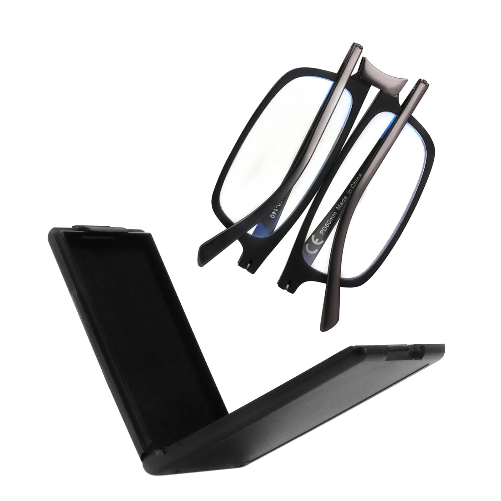 Unbreakable Evolved Flat Folding Reading Glasses, Full Size Blue Light Foldable Portable Readers with Case