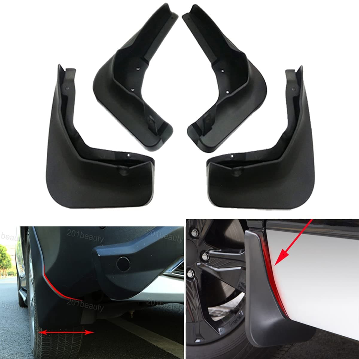 New 4pcs Black Color Front + Rear Car Mud Flaps Mudflaps Mud Guards Mudguard Splash Guard Fender Custom Fit for Buick Envision 2016 2017 2018 2019 2020 (not for Sport Model)