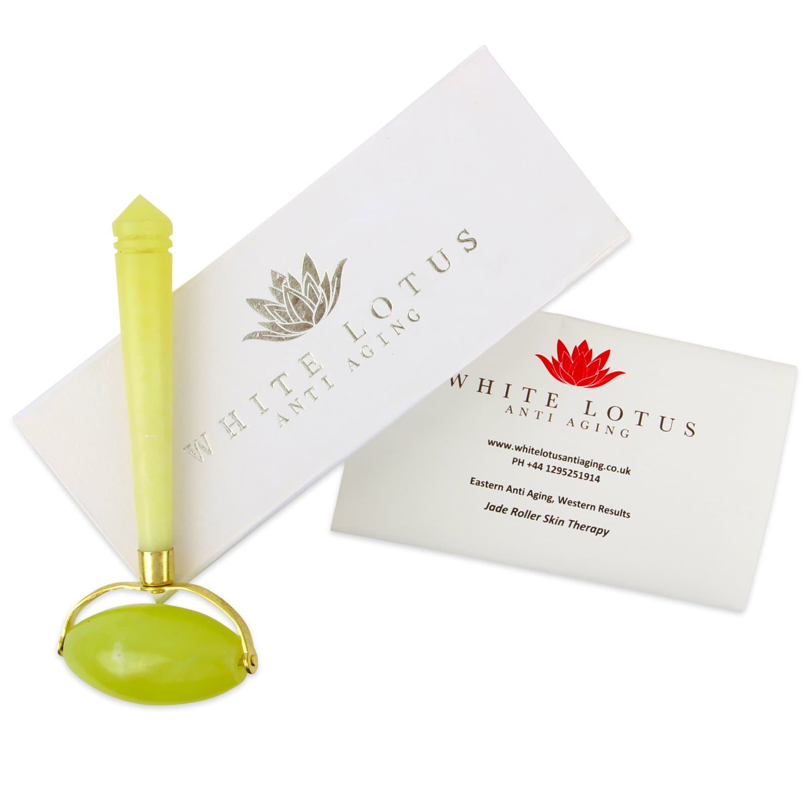 White Lotus 100% Jade Crystal Massage Roller Jade Roller Luxury Anti-Aging Device Inspired by the Far East Designed by International Rejuvenating Experts – Can be used alone or with Dermaroller