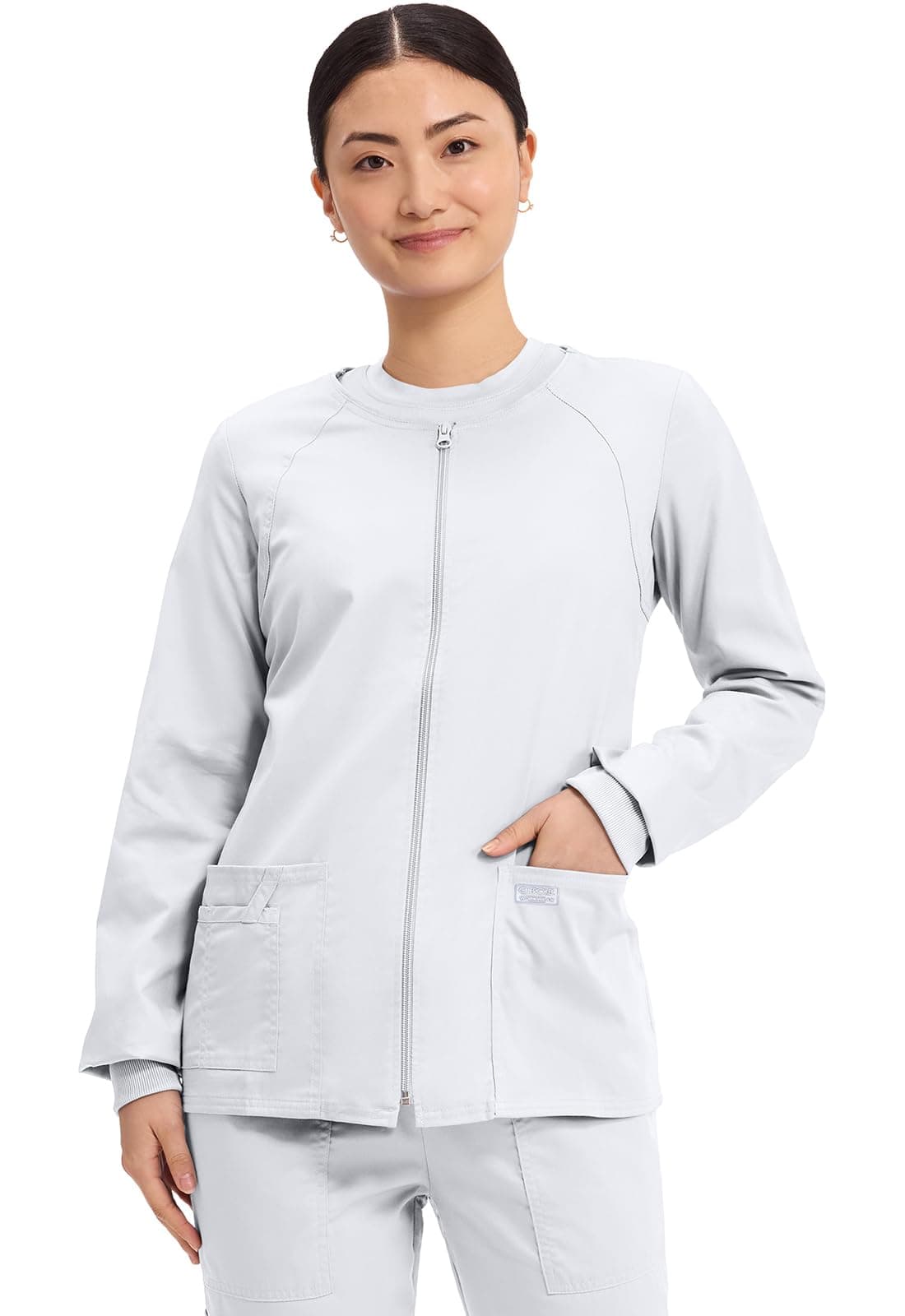 Zip Front Scrub Jackets for Women, 3 Pockets, 2-Way Stretch, Soft, Breathable,Brushed Twill - 4315
