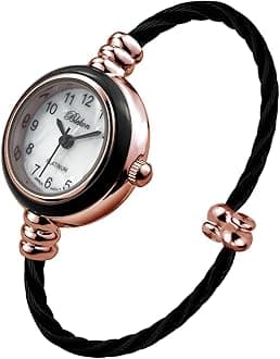 Blekon Collections Women's Cuff Watch - Round Analog Display Arabic Numbers 23mm Case Wire Bracelet Watch for Women Elegant Cable Cuff Bangle Wrist Watch