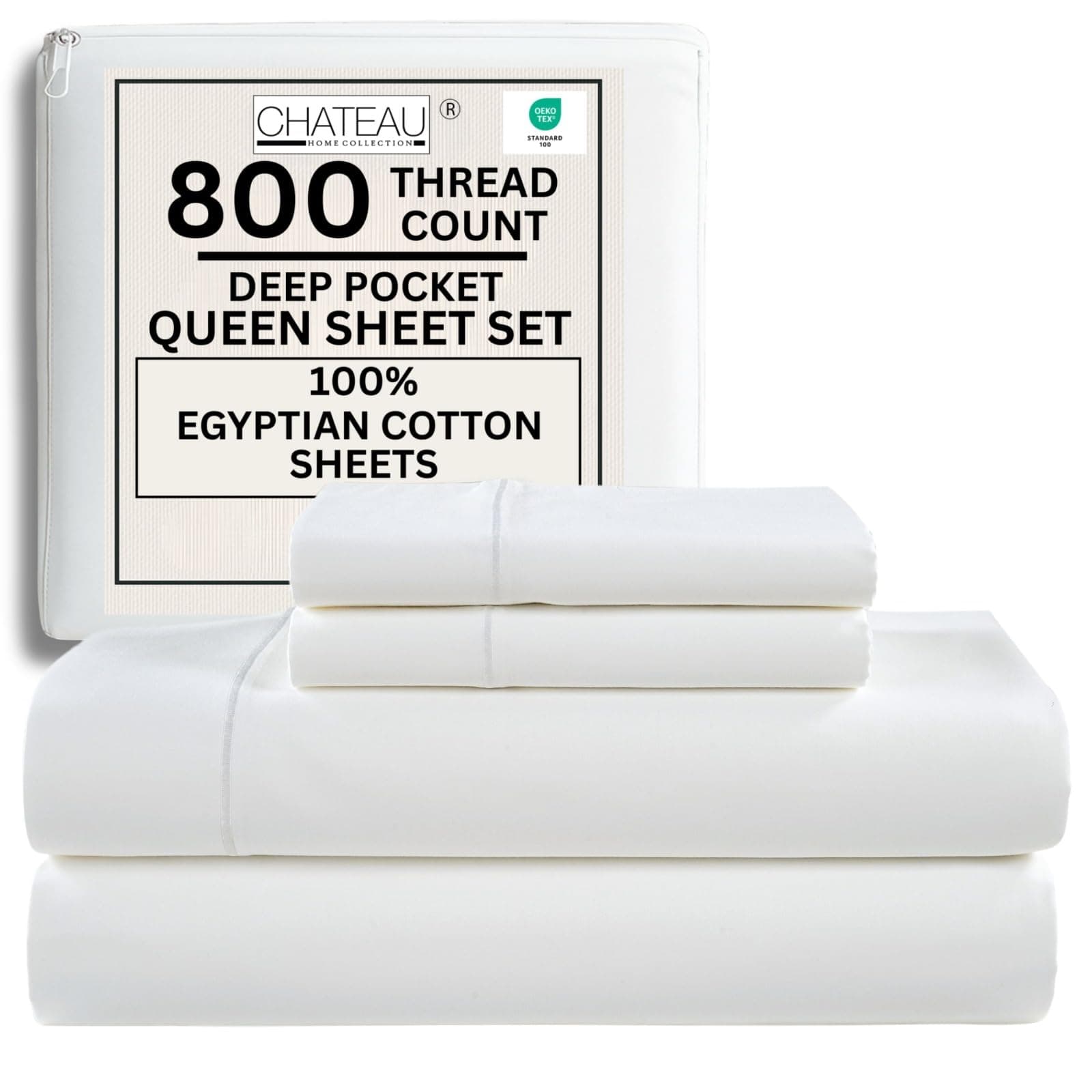 Hotel Collection 800 Thread Count 100% Egyptian Cotton Deep Pocket Sateen Weave Super Soft Marrow Hem Single Ply Extra Long Luxury Yarns Sheet Set, Queen