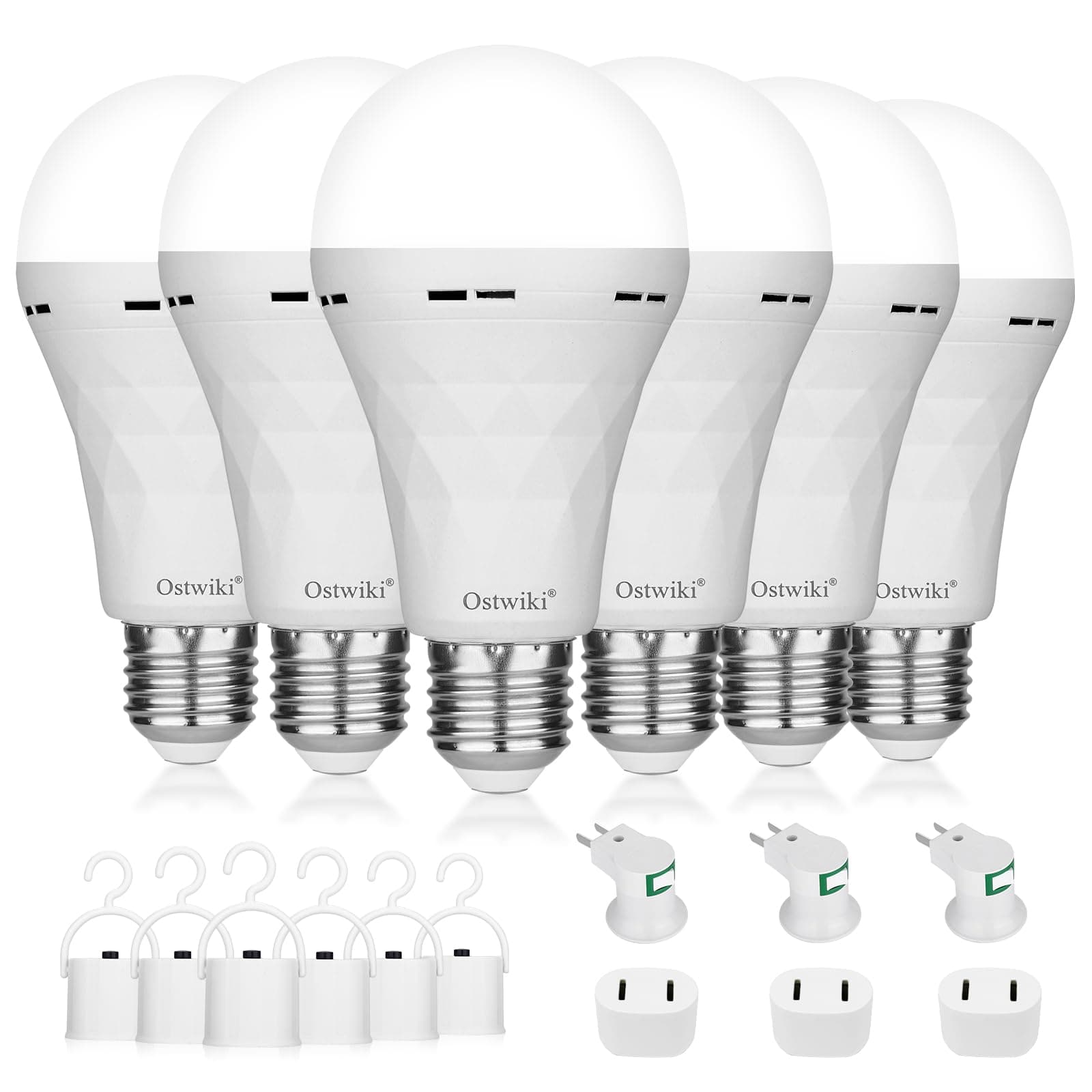 Emergency Rechargeable Light Bulbs,6 Pack Battery Operated Backup Light Bulb for Power Outage Camping Outdoor Hurricane 9W E27 8500K 1200mAh White Equivalent Self-Charging LED Light Bulbs