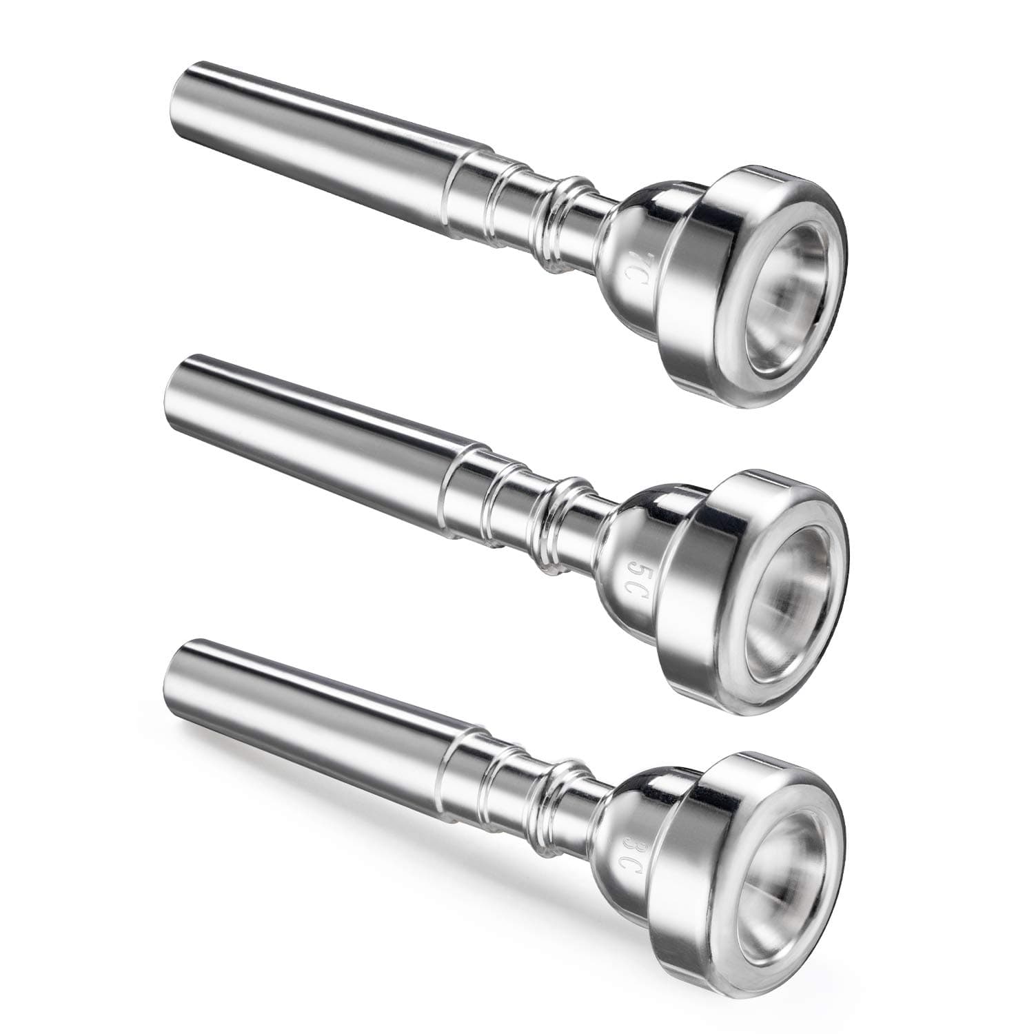 Trumpet Mouthpiece 3C 5C 7C (3 Pack) with Box and Microfiber Cleaning Cloth Compatible with Yamaha Bach Conn King Replacement Musical Instruments Accessories, Silver Plate