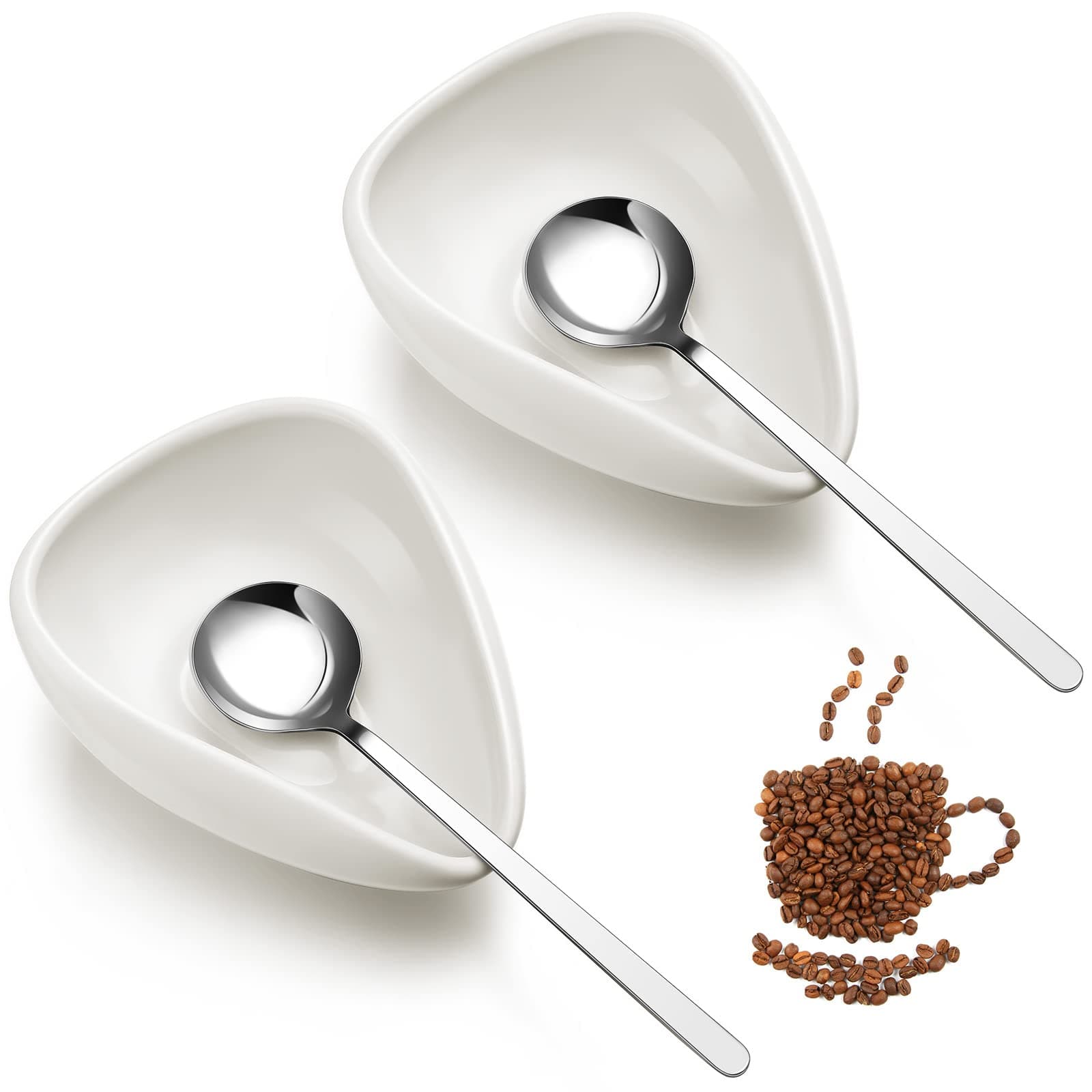 4 Pieces Coffee Spoon Rest and Spoon Small Teaspoon Holder Ceramic Coffee Stirrers Rest for Bar Kitchen Accessories nice Present