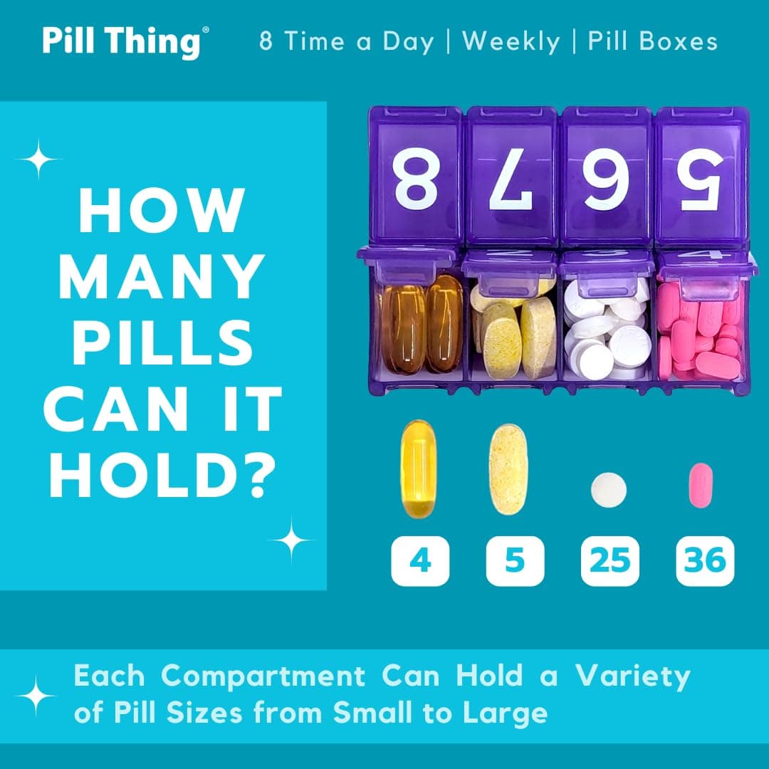 8 Times a Day, 7 Day Large Weekly Pill Organizer with Holder Tray, Vitamin, Medicine Box, Multicolor (8X a Day - 1 Pack)
