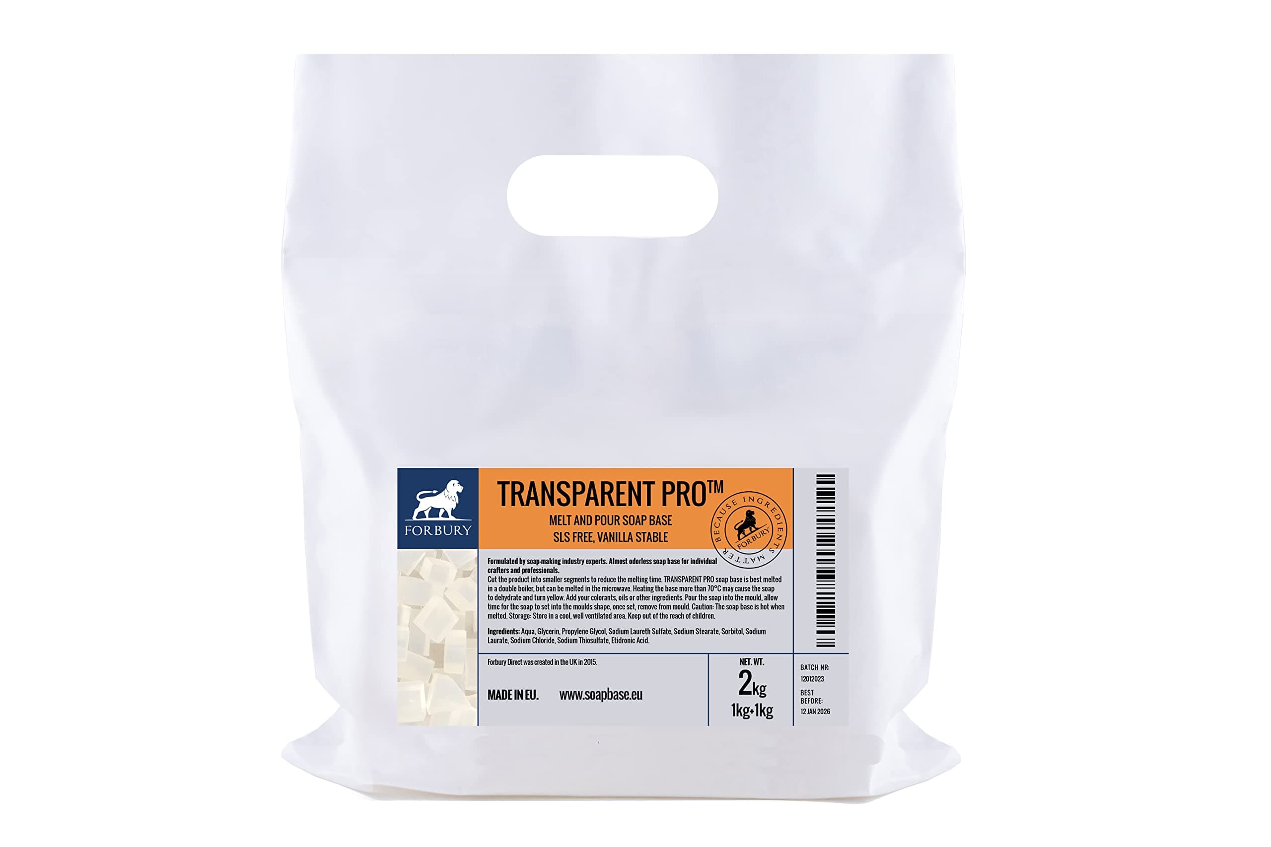 2 x 2,2lb (4,4 lb) Clear Transparent Melt and Pour Soap Base, SLS free, Vanilla Stable, Double Pack