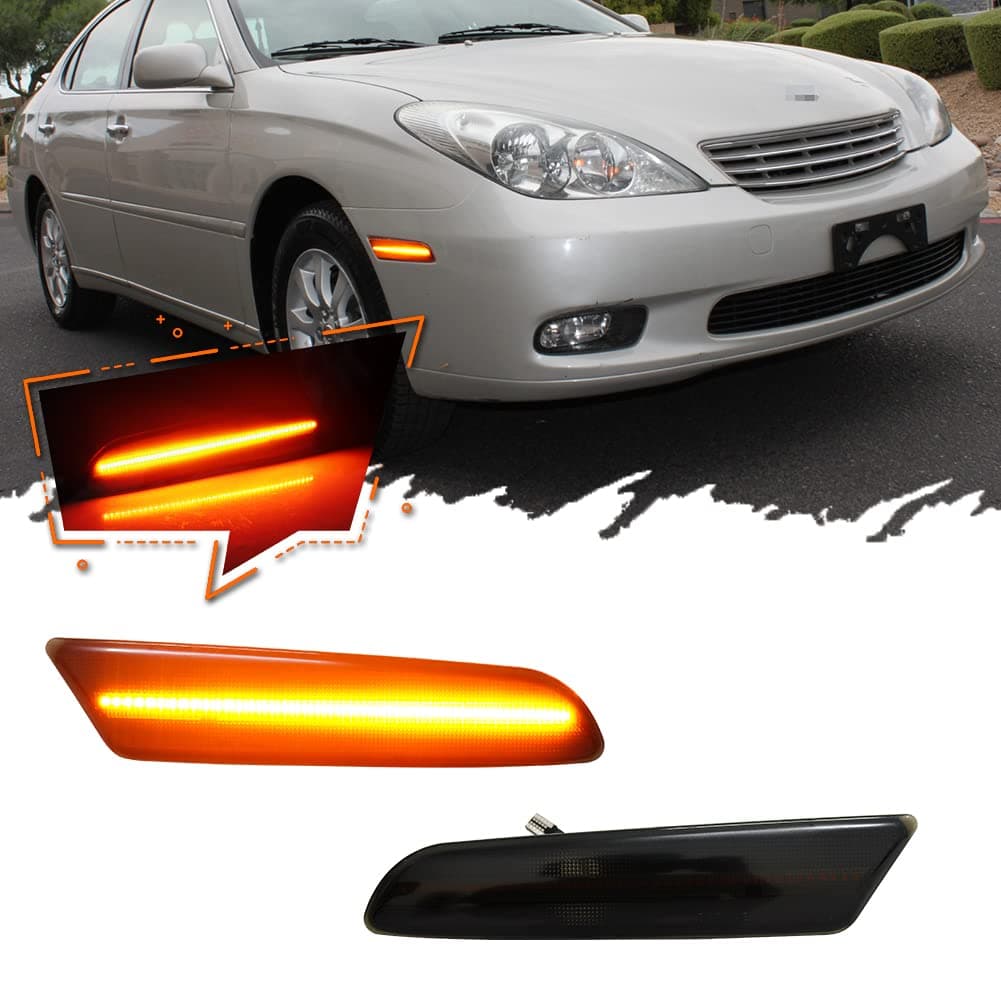 For 2002 2003 L-exus ES300,2004 2005 2006 L-exus ES330 Front Bumper Fender Side Marker Lights 8173133021 8174133021, LX2532102 LX2533102 Smoked Lens Amber Lights
