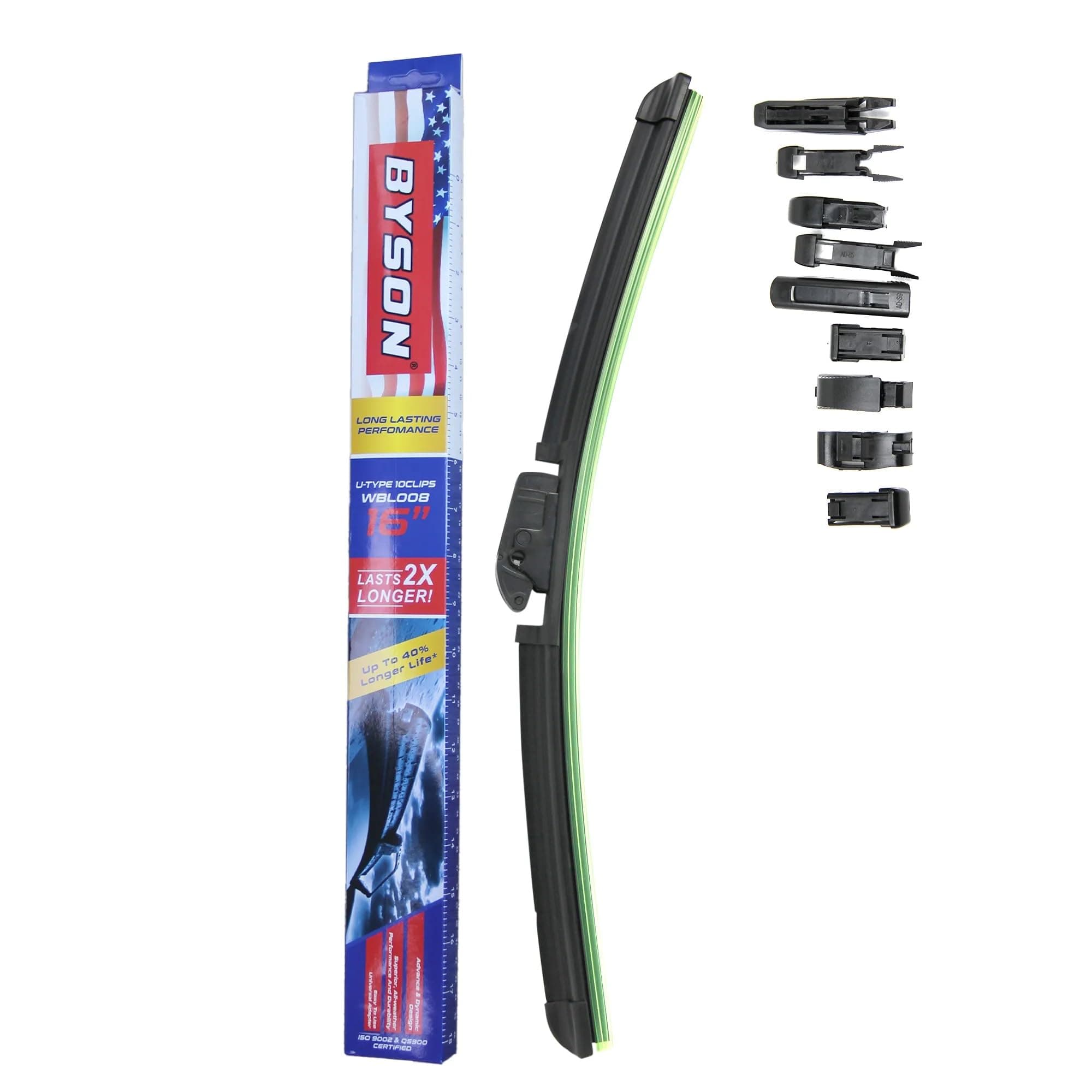 Byson All Season car Windshield Wiper Blade U-Type with 8 Clips for all car brands (16 inch) 1pc