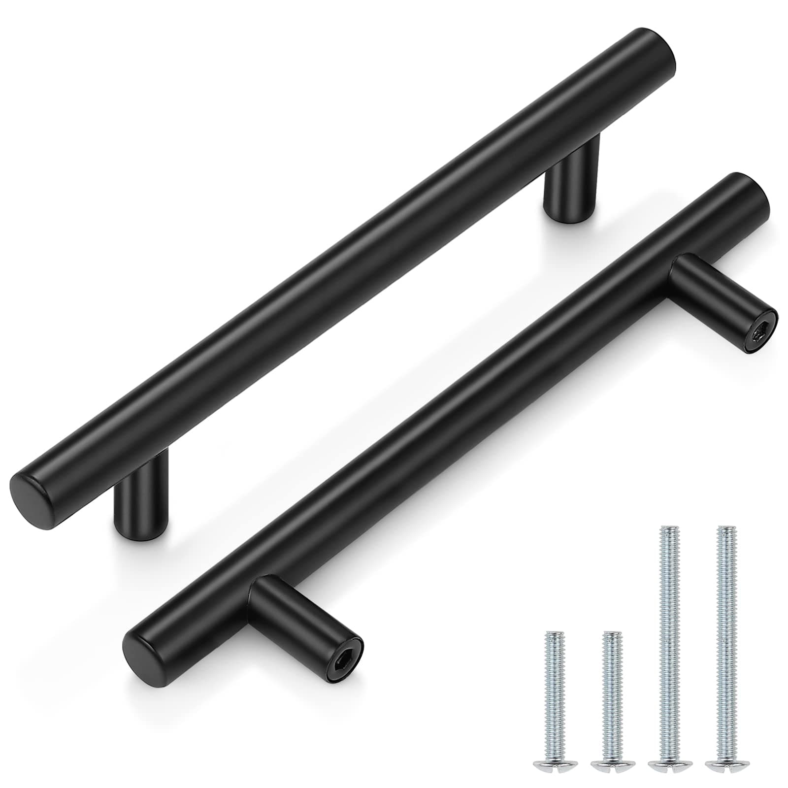 Probrico (5 Pack 5 Inch Hole Centers Flat Black Modern Cabinet Hardware Cupboard Pull Kitchen Cabinet T Bar Handle Dresser Pulls Stainless Steel Cabinet Hardware, 7-1/2 Total Length