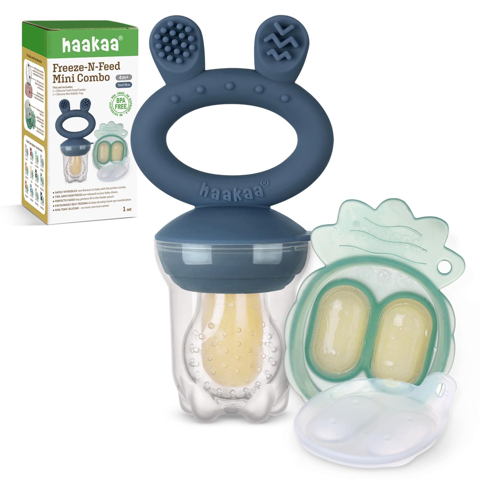 Haakaa Baby Fruit Food Feeder Pacifier - Silicone Feeder and Teether for Infant Safely Self Feeding,BPA Free Teething Relief Toy ( Navy )