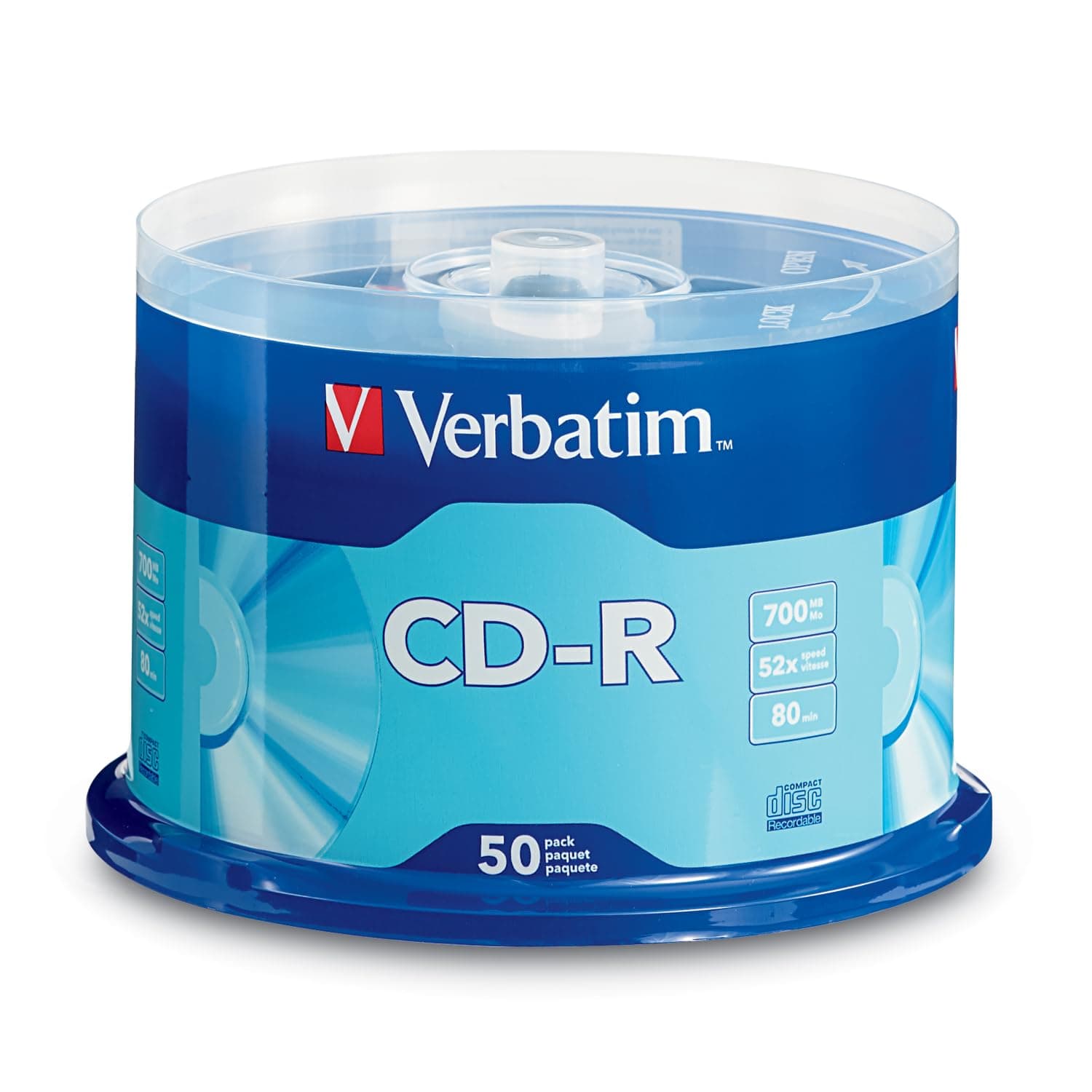CD-R Blank Discs 700MB 80 Minutes 52x Recordable Disc for Data and Music - 50 Pack Spindle,Silver