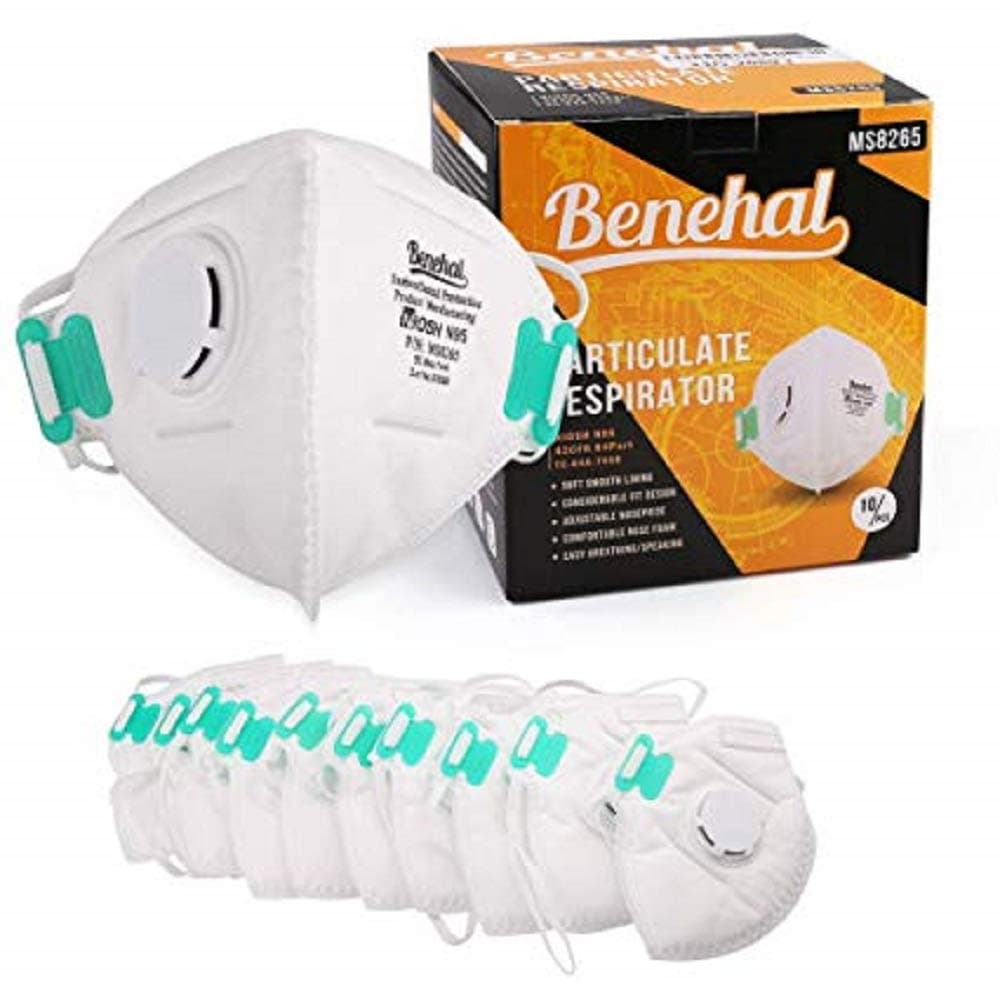 Benehal Premium Imported N95 PM 2.5 Dust Pollution Mask with Exhalation Valve (White) -10 Pieces/Box