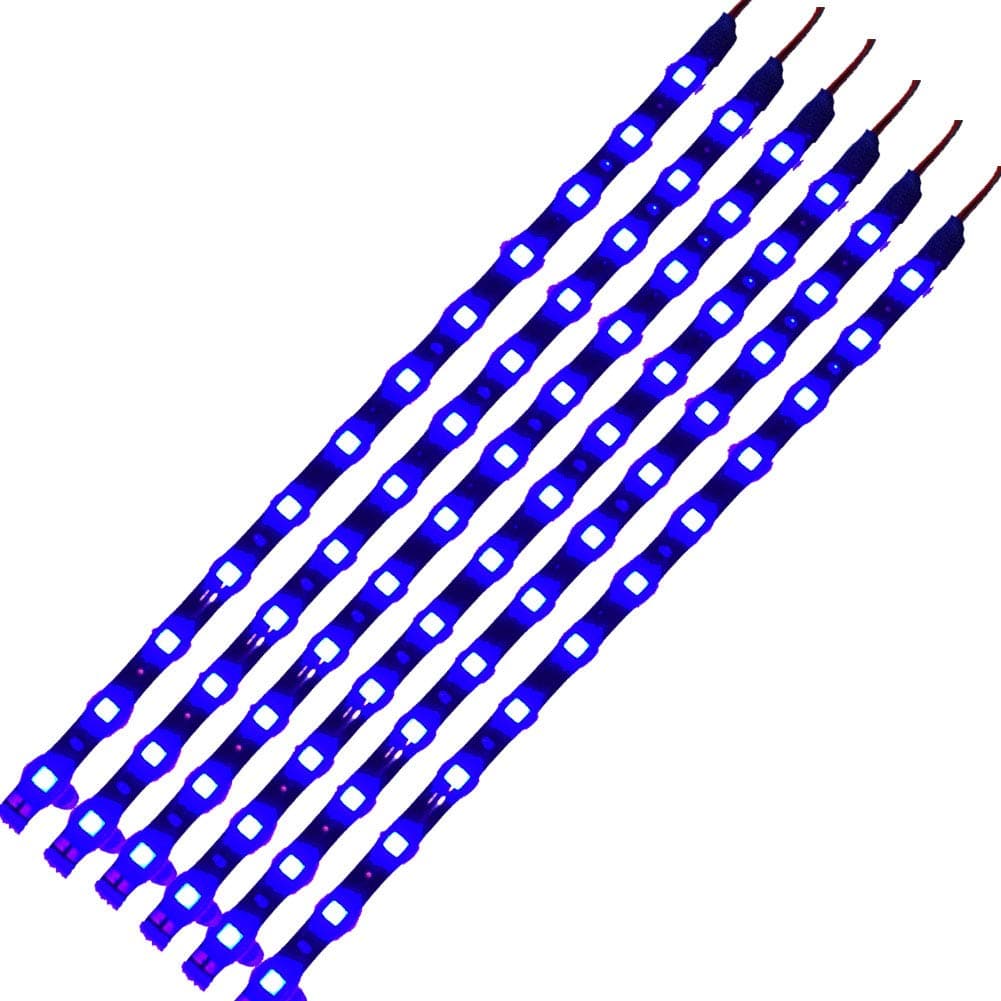 DC 12V Waterproof 1Ft 12 LED Strip Underbody Light with 6 inches Wires for Motor (Blue,Pack of 6)