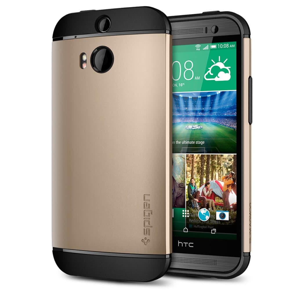 HTC One M8 Case, Spigen [AIR CUSHION] HTC One M8 Case Protective [Slim Armor] [Champagne Gold] Air Cushioned Dual Layer Protec