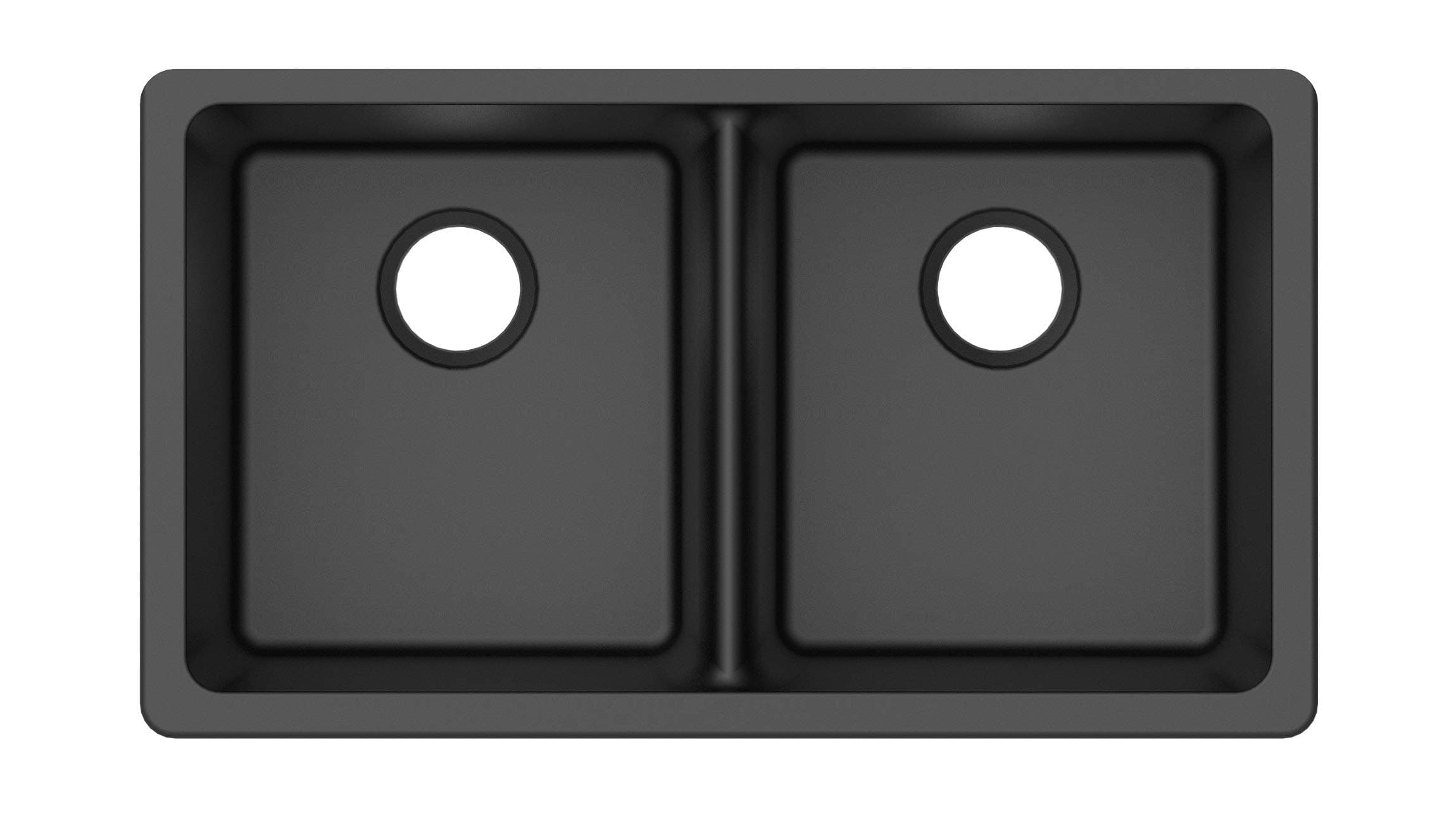 Winpro New Black Granite Quartz 33" x 18-3/4" x 9-1/2" Equal Double Bowl Undermount Sink