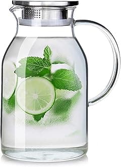 105OZ Glass Pitcher with Lid and Spout - High Heat Resistance Pitcher for Hot/Cold Water & Iced Tea (XL3.0L)
