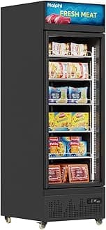 Malphi Commercial Refrigerator with Lighting Box 400Litre Upright Freezer -22℃ to -18℃ Self-Closing Door Display Fridge H1980xD750xW750mm Adjustable Shelves for Ice Cream Meat (Black, Single Door)