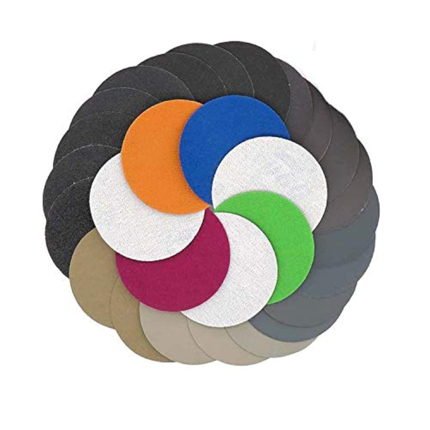 Assorted Set 30pcs 125mm/5" Inch Grit 1000/1500/2000/3000/5000/7000 Water Dry Sanding Discs Hook Loop Sandpaper Round Sandpaper Disk Sand Sheet