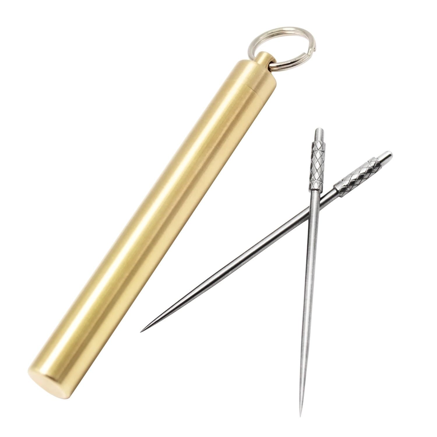 PPFISHPPFISH Pocket Toothpick Holder keychain - Waterproof Brass Toothpick Box Container & 2 Titanium Toothpick Ultralight Travel Kits