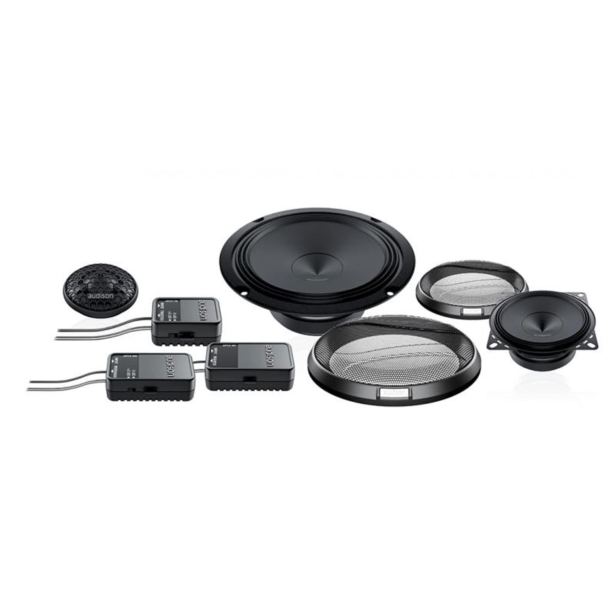 Audison APK 163 – 3-way speaker kit with 165 mm woofer, medium 100 mm and Tetolon® Tweeter, optimized for front installation, 225 W max