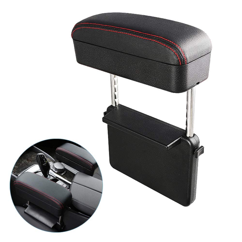 Blueshyhall Car Center Console Organizer Armrest Storage Box Holder Container, Black Leather Arm Rest Wireless Charger